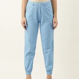 IVOC Powder Blue Slim Fit Mid Rise Cargo Joggers-image-19