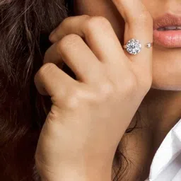 Saizen Rhodium-Plated & Silver CZ-Studded Adjustable Finger Ring image 3