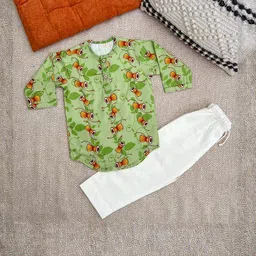 Bhaakur Kids Printed Round Neck Long Sleeves Organic Cotton Kurta And Pyjamas image 2