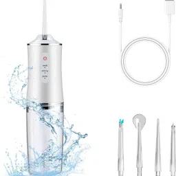 Flowlet Powerfull Smart Water Dental Flosser | Pure White with 4 Nozzle tips | 3 Jet Water Pressure Settings | Removers 99% Food Residues | 220ml Water Tank Capacity | IPX7 Waterproof | 6 Months Warranty image 1