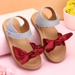 Babyoye Party Wear Sandal With Velcro Closure Bow Applique- Maroon-picture-31