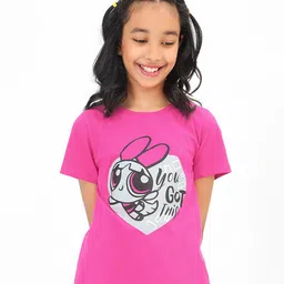Bonkids Half Sleeves PowerPuff FeaturingBlossom Printed Tee - Dark Pink-image-9