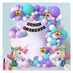 Bubble Trouble Unicorn Theme Birthday Decorations Combo Set- 67Pcs Kit with Happy Birthday Banner, Head Foil, Metallic Balloons - Happy Birthday Decoration Kit for Girls / Unicorn Birthday Decorations-picture-3