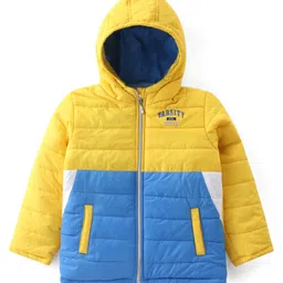 Babyhug Woven Full Sleeves Color Block Padded Hooded Jacket- Yellow & Blue-picture-16
