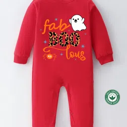 BLUSHES 100% Cotton Halloween Theme Full Sleeves Ghost & Text Printed Romper - Red-picture-28