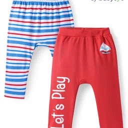Babyoye 100% Cotton Full Length Diaper Leggingswith Eco Jiva Finish & Stripe & Text Print Pack of 2 - Blue & Red-picture-10