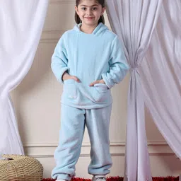 NEUDIS Fleece Full Sleeves Solid Hoodie & Joggers Set - Blue-picture-12