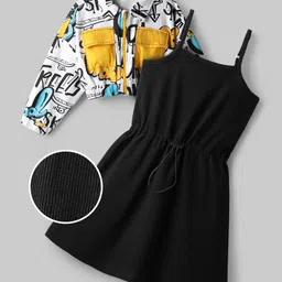 OLLINGTON ST. Cotton Full Sleeves Printed Jacket & Knit Inner Dress - Multicolor & Black-picture-18
