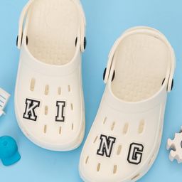 Yellow Bee Solid Perforated Clogs With King Text Charms - White-picture-30