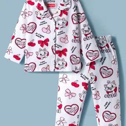 Babyhug Disney Single Jersey Knit Full Sleeves Co-ords Night Suit with Marie Print - White-picture-27