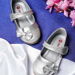 Mine Sole Bow Applique Detailed & Foil Printed With Velcro Closure Mary Jane Ballerinas - Silver-picture-10
