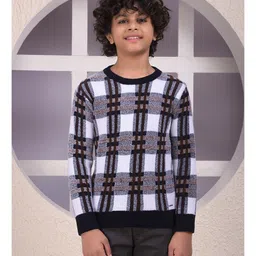 CRIMSOUNE CLUB Cotton Woven Full Sleeves Checked Sweater - Multi Colour-image-36