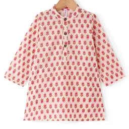 Babyhug Cambric Woven Full Sleeves Floral Printed Kurta & Dhoti Set - Cream image 2