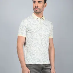 Crimsoune Club Men Floral Printed Polo Collar Cotton Slim Fit T-shirt image 4