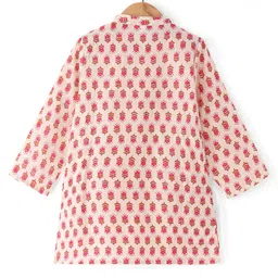 Babyhug Cambric Woven Full Sleeves Floral Printed Kurta & Dhoti Set - Cream image 3