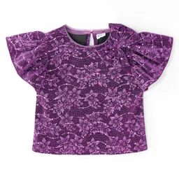 Hola Bonita Glitter Half Sleeves Floral Printed Top With Bow and Shimmer Pant - Lilac image 3