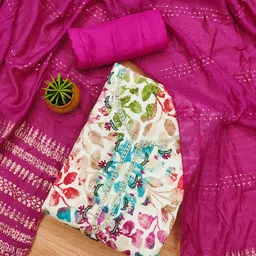 HERE&NOW Floral Printed Beads & Stones Unstitched Dress Material-picture-34