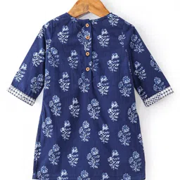 Babyhug 100% Cotton Woven Three Fourth Sleeves Kurti & Palazzo Set with Dupatta Floral Print - Indigo image 4