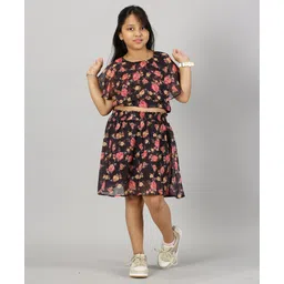 Kiddopanti Floral Printed Flared Skirt - Navy Blue image 5