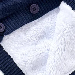 Babyhug Knitted Full Sleeves Front Open Hooded Sweater with Bear Design & Stripes - Navy Blue image 4