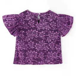 Hola Bonita Glitter Half Sleeves Floral Printed Top With Bow and Shimmer Pant - Lilac image 4