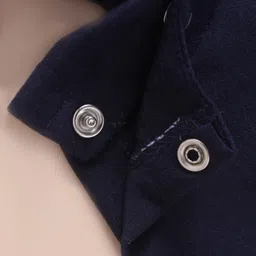 Child World Interlock Knit Half Sleeves Romper With Animal Print - White & Navy Blue image 4