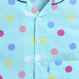 The Magic Wand Poplin Cotton Woven Half Sleeves Polka Dots Printed Coordinating Night Suit Set - Green image 5