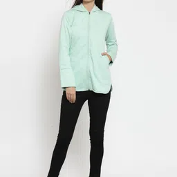 Belle Fille Women Sea Green Solid Open Front Jacket image 5