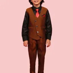 AJ Dezines Kids Brown & Black Regular Fit Full Sleeves Shirt Set-image-33
