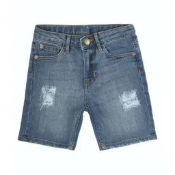 Peter England Kids Blue Cotton Distressed Shorts-picture-30