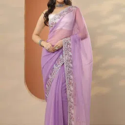 Libas Lavender Embroidered Saree With Unstitched Blouse-picture-14