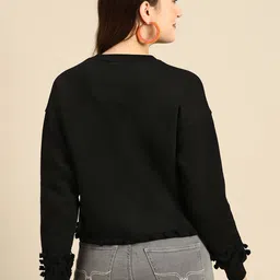 Sangria Women Black Drop Shoulder SleevesSweatshirt image 3