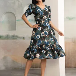 Pinly Women Floral Printed V Neck Fit & Flare Dress image 1