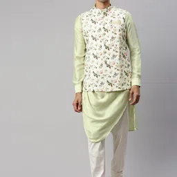 Manyavar Men Green & Multicoloured Printed Kurta & Churidar with Nehru Jacket-picture-25