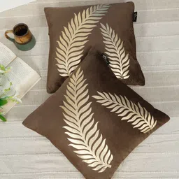 HOSTA HOMES Brown & Cream-Coloured Set of 2 Ethnic Motifs Velvet Square Cushion Covers-image-91