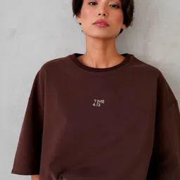 LULU & SKY Women Typography Printed Drop-Shoulder Sleeves Pure Cotton T-shirt image 2