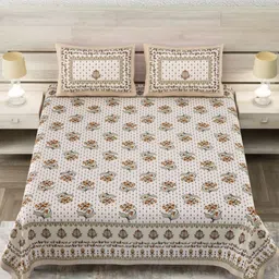 DHANOTA Beige & Brown 180 TC Bedsheet with 2 Pillow Covers-picture-41
