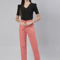ZHEIA Pink Cotton Relaxed Fit Jeans image 4