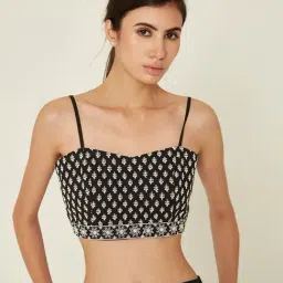 ANCESTRY Black Embroidered Crop Top-image-9