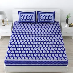 Living Roots Jaipuri Blue 210 TC Cotton Queen Bed Sheet with 2 Pillow Covers-picture-11