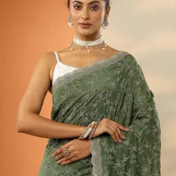 Libas Green Embroidered Saree With Unstitched Blouse image 5