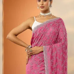 Libas Coral Embroidered Saree With Unstitched Blouse image 5