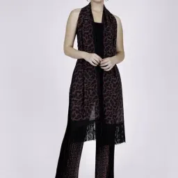 First Resort By Ramola Bachchan Brown Animal Print Pleated Palazzos And Stole Set-picture-34
