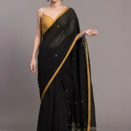 Suta Black Cotton Embroidered Saree Without Blouse-picture-25