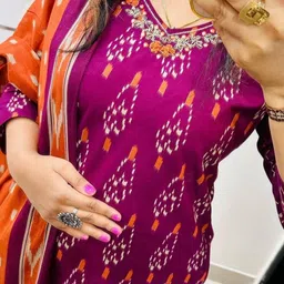 MILAAV Women Ethnic Motifs Printed Regular Thread Work Kurta with Trousers & With Dupatta image 4