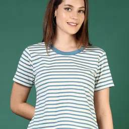 V-Mart Women Striped Round Neck Cotton T-shirt-image-73