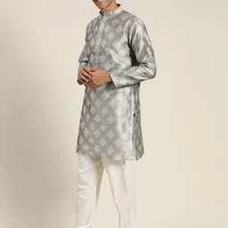 SOJANYA Mandarin Collar Woven Design Regular Kurta With Churidar image 4