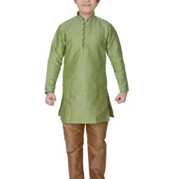 Pro-Ethic Style Developer Kids Light Green & Brown Self Full Sleeves Kurta with Pyjamas-picture-20