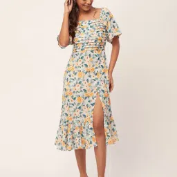 Moomaya Multicolor Floral Print Midi Dress-picture-12