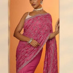 Libas Coral Embroidered Saree With Unstitched Blouse image 4